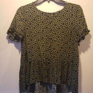 Madewell Black and Green Star Pattern Blouse